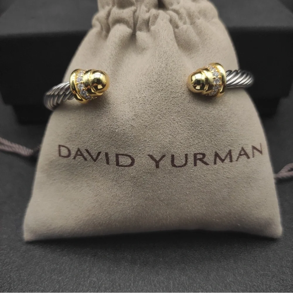 David Yurman Two-Tone Twisted Cable Cuff with Gold Tips